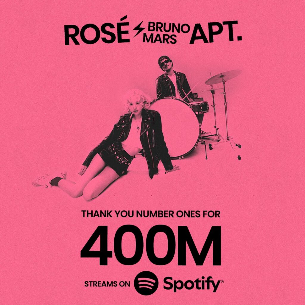 Rosé Bruno Mars Apt Reaches 400 Million Streams On Spotify